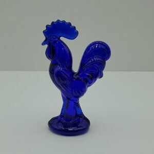 Cobalt Blue Glass Rooster Figurine Small Blue Glass Rooster Statue